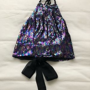 Sequence Rainbow Halter Cropped Top